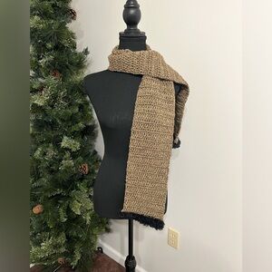 NWT Crochet Brown Scarf with Faux Fur Black Trim, Perfect Winter Wear, Warm Cozy